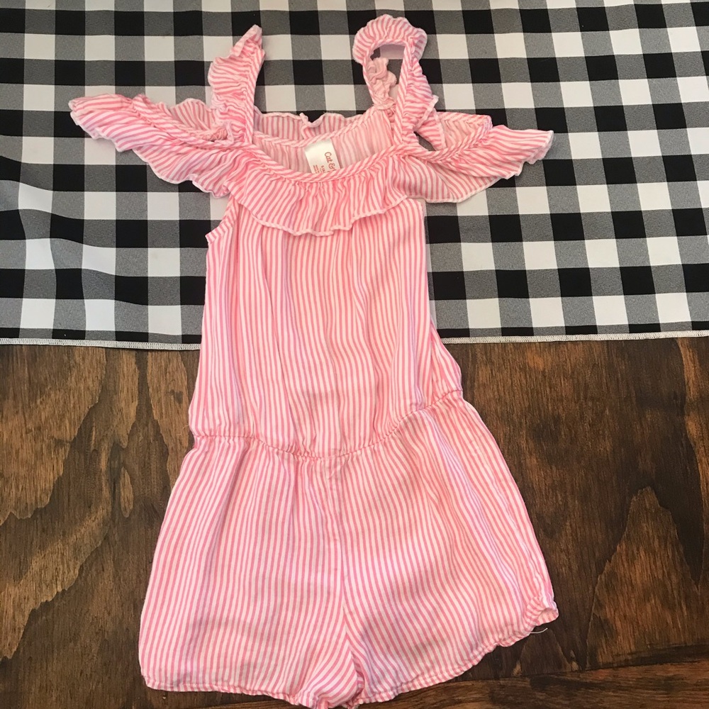 Girls pink & white ruffle romper S (6/6X)